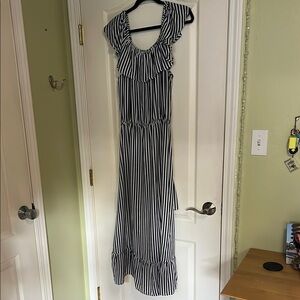 Tommy Bahama Black and White Ruffled Maxi Sundress